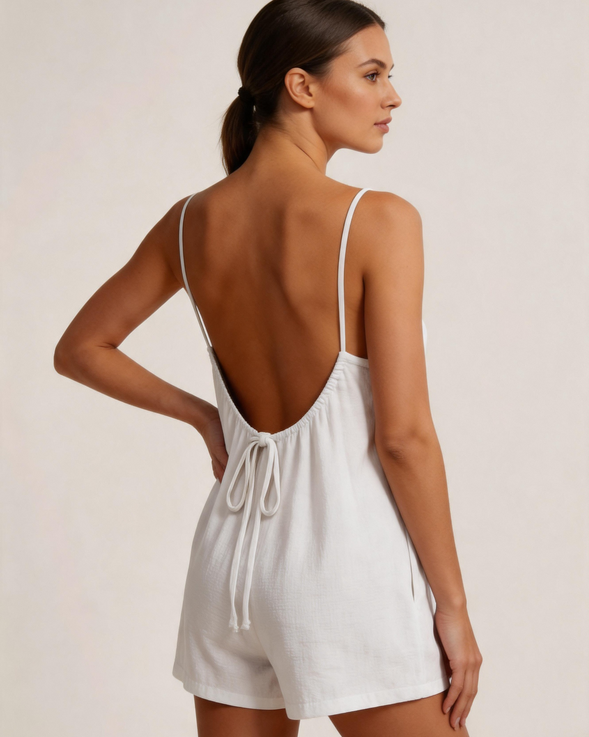 Solid Color Backless Cami Short Jumpsuit